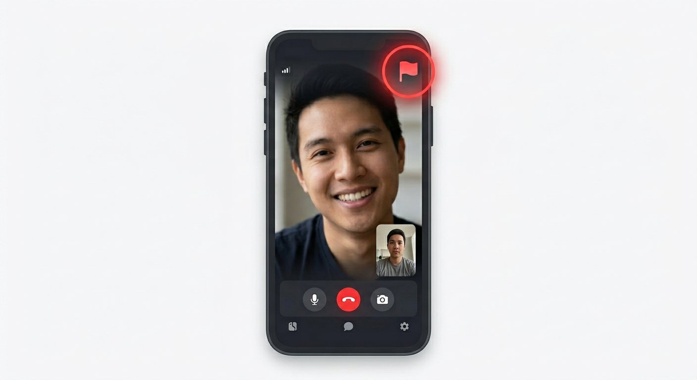 Screenshot showing report button location on video chat sites