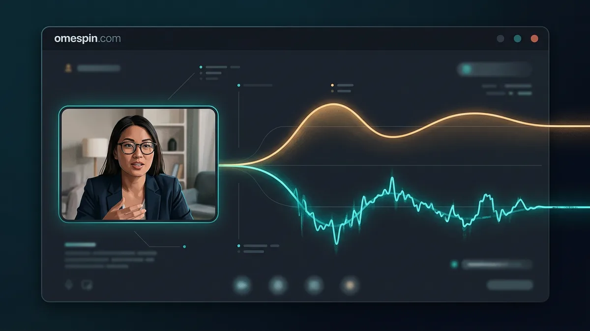 Premium editorial illustration of self-voice perception with split sound waves on omespin.com